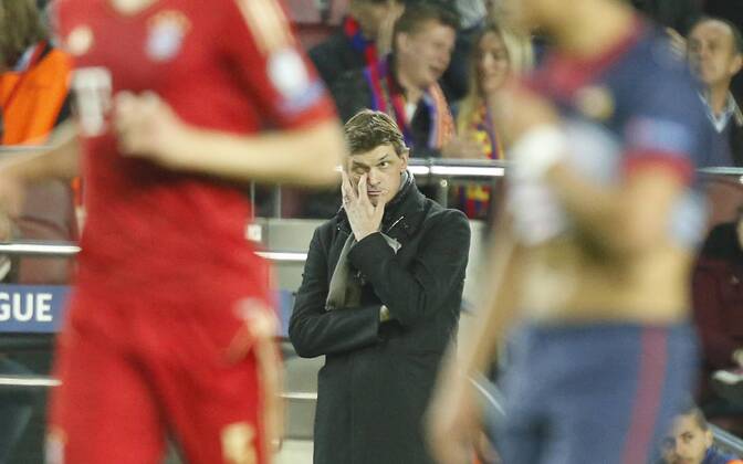 Tito Vilanova (Trainer Barcelona) Emotionen, enttäuscht, Enttäuschung, Frust, frustriert, Trauer ,traurig, verzweifelt, Verzweiflung FC BARCELONA - FC BAYERN MÜNCHEN ( - ) Fussball UEFA Champions League, Halbfinale Rueckspiel, Barcelona, 01.05.2013 CL Saison 2012 2013, FCB, BARCA
