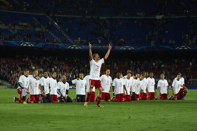 01.05.2013, UEFA Champions League Halbfinale, FC Barcelona - FC Bayern München, v.l. FC Bayern Spielern Feiern den Einzug ins Finale