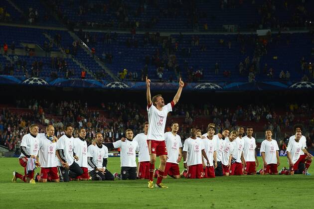 01.05.2013, UEFA Champions League Halbfinale, FC Barcelona - FC Bayern München, v.l. FC Bayern Spielern Feiern den Einzug ins Finale