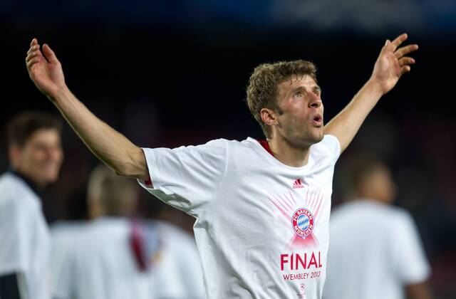 Jubel nach dem Spiel: Thomas MUELLER (BAY) Fussball international UEFA Championsleague Saison 2012 2013 - Halbfinale Rückspiel: FC Barcelona - FC Bayern München in Barcelona, Spanien am 01.05.2013,