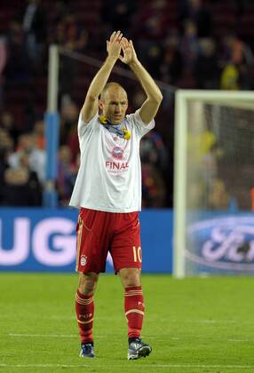 01.05.2013, Fussball Champions League Halbfinale Rückspiel: FC Barcelona - FC Bayern München, im Stadion Nou Camp in Barcelona, Spanien. Arjen Robben (Bayern München) jubelt.