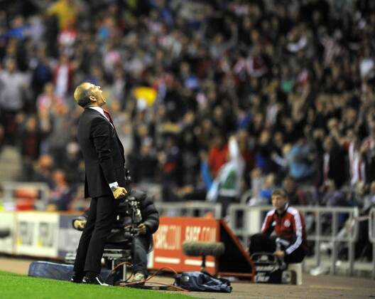 Sunderland manager Paolo Di Canio celebrates their first goal and equaliser - Barclays Premier League - Sunderland vs Stoke City - Stadium of Light - Sunderland - 06 05 13 - Picture Richard Lee Sportimage EDITORIAL USE ONLY. No use with unauthorised audio, video, data, fixture lists, club league logos or live services. Online in-match use limited to 120 images, no video emulation. No use in betting, games or single club league player publications.