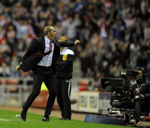 Sunderland manager Paolo Di Canio celebrates their first goal and equaliser - Barclays Premier League - Sunderland vs Stoke City - Stadium of Light - Sunderland - 06 05 13 - Picture Richard Lee Sportimage EDITORIAL USE ONLY. No use with unauthorised audio, video, data, fixture lists, club league logos or live services. Online in-match use limited to 120 images, no video emulation. No use in betting, games or single club league player publications.