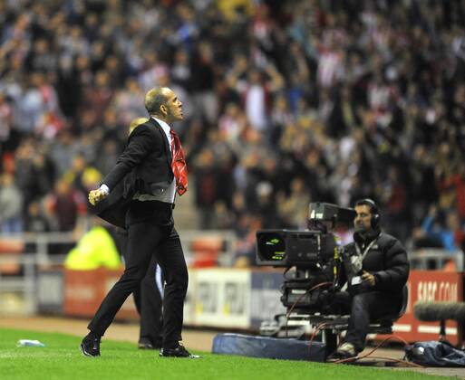 Sunderland manager Paolo Di Canio celebrates their first goal and equaliser - Barclays Premier League - Sunderland vs Stoke City - Stadium of Light - Sunderland - 06 05 13 - Picture Richard Lee Sportimage EDITORIAL USE ONLY. No use with unauthorised audio, video, data, fixture lists, club league logos or live services. Online in-match use limited to 120 images, no video emulation. No use in betting, games or single club league player publications.