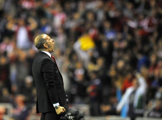 Sunderland manager Paolo Di Canio celebrates their first goal and equaliser - Barclays Premier League - Sunderland vs Stoke City - Stadium of Light - Sunderland - 06 05 13 - Picture Richard Lee Sportimage EDITORIAL USE ONLY. No use with unauthorised audio, video, data, fixture lists, club league logos or live services. Online in-match use limited to 120 images, no video emulation. No use in betting, games or single club league player publications.