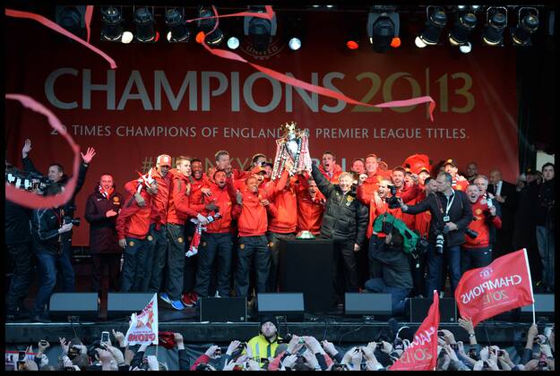 Sir Alex Ferguson addresses fans in Albert Square, Manchester, As Manchester United celebrate winning their 20th league title winning the Premier League, Monday May 13, 2013. AndrewxParsonsx xi-Images AJP