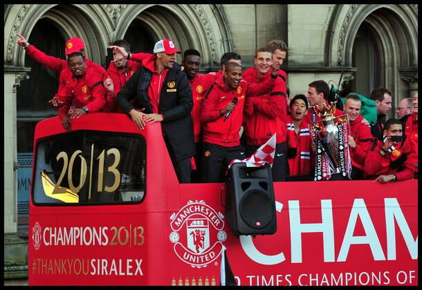 Manchester United Players greet fans in Albert Square, Manchester, As Manchester United celebrate winning their 20th league title winning the Premier League, Monday May 13, 2013 AndrewxParsonsx xi-Images AJP