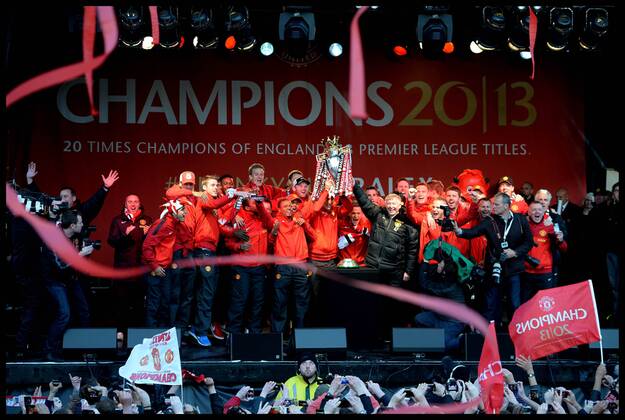 Sir Alex Ferguson addresses fans in Albert Square, Manchester, As Manchester United celebrate winning their 20th league title winning the Premier League, Monday May 13, 2013 AndrewxParsonsx xi-Images AJP