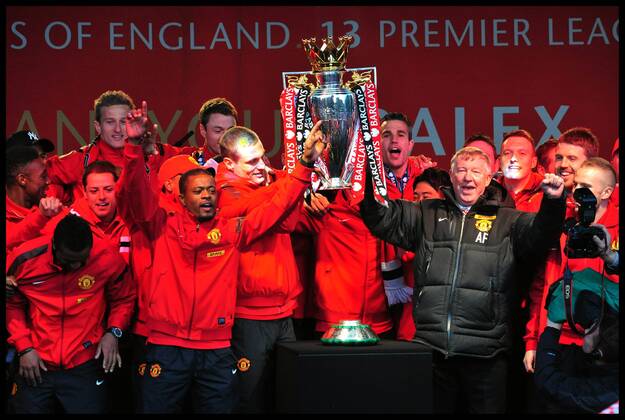 Sir Alex Ferguson addresses fans in Albert Square, Manchester, As Manchester United celebrate winning their 20th league title winning the Premier League, Monday May 13, 2013 AndrewxParsonsx xi-Images AJP