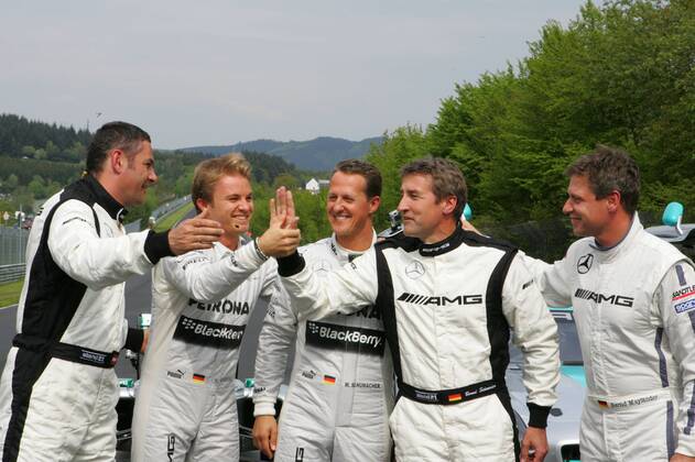 Motorsports 24h Nuerburgring: Michael Schumacher drives the Nordschleife: Karl Wendlinger, 9 Nico Rosberg (GER, Mercedes AMG Petronas F1 Team), Michael Schumacher, Bernd Schneider, Bernd Maylaender xHOCHxZWEIx