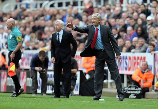 Football - English Premiership - Newcastle v Arsenal Arsene Wenger of Arsenal gestures during the Newcastle v Arsenal, Barclay s Premier League football match at St James Park, Newcastle. Colorsport 19th May 2013