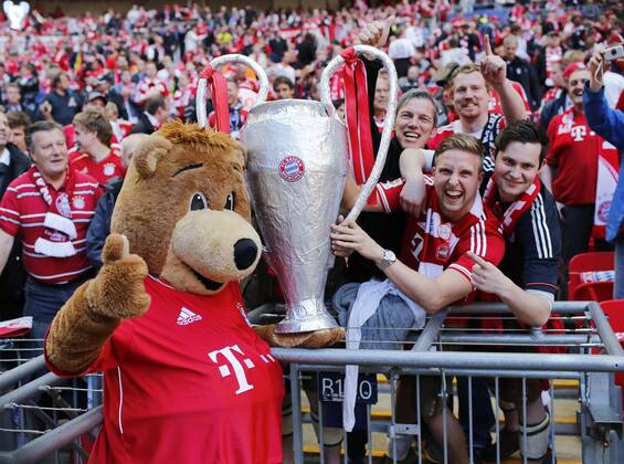 Munich s mascot Berni poses with the fans - FC Bayern Munich - UEFA Champions League Final - Wembley Stadium - London - England -25 05 2013 - EDITORIAL USE ONLY. No use with unauthorised audio, video, data, fixture lists, club league logos or live services. Online in-match use limited to 120 images, no video emulation. No use in betting, games or single club league player publications.