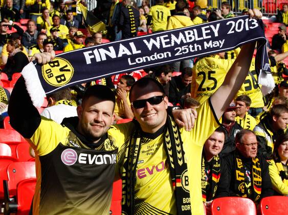 LONDON,ENGLAND,25.MAI.13 - FUSSBALL - UEFA Champions League Finale, Borussia Dortmund BVB. Bild zeigt Fans von Dortmund. 