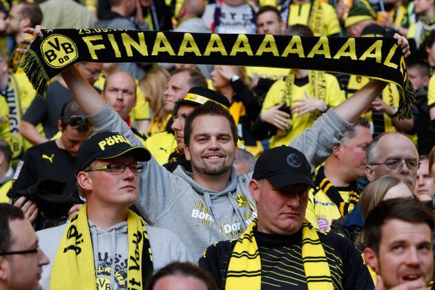 LONDON,ENGLAND,25.MAI.13 - FUSSBALL - UEFA Champions League Finale, Borussia Dortmund BVB. Bild zeigt Fans. 
