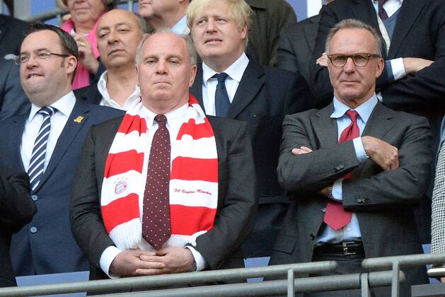 25.05.2013, xjhx, UEFA Champions League Finale, Borussia Dortmund - FC Bayern München, v.l. Präsident Uli Hoeness (FC Bayern München), Karl-Heinz Kalle Rummenigge (Vorstandsvorsitzender FC Bayern München)