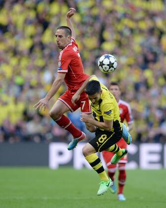 FUSSBALL CHAMPIONS LEAGUE SAISON 2012 2013 FINALE Borussia Dortmund - FC Bayern München 25.05.2013 Franck Ribery (li, FC Bayern München) gegen Ilkay Gündogan (re, Borussia Dortmund) 