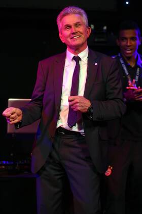 LONDON, ENGLAND - MAY 25: Jupp Heynckes, head coach of FC Bayern München dances during the Bayern München Champions League Finale banquet at Grosvenor House on May 25, 2013 in London, England. Local Caption Jupp Heynckes
