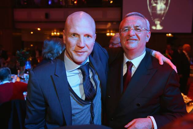LONDON, ENGLAND - MAY 25: Matthias Sammer (L), sporting director of FC Bayern München attends with Martin Winterkorn, chief executive officer of Volkswagen AG the Bayern München Champions League Finale banquet at Grosvenor House on May 25, 2013 in London, England. Local Caption Martin Winterkorn; Matthias Sammer