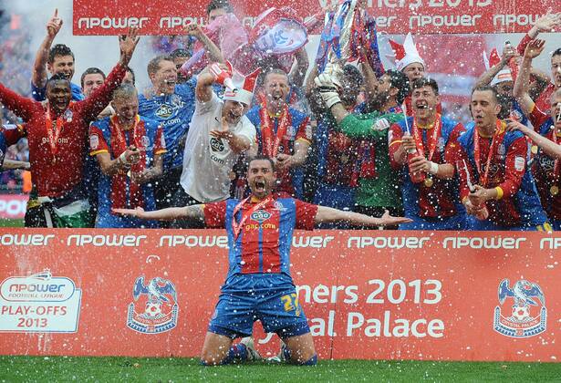 Football : Championship play-off final Crystal Palace Wembley Crystal Palace celebrations Damien Delaney in showed in Champagne