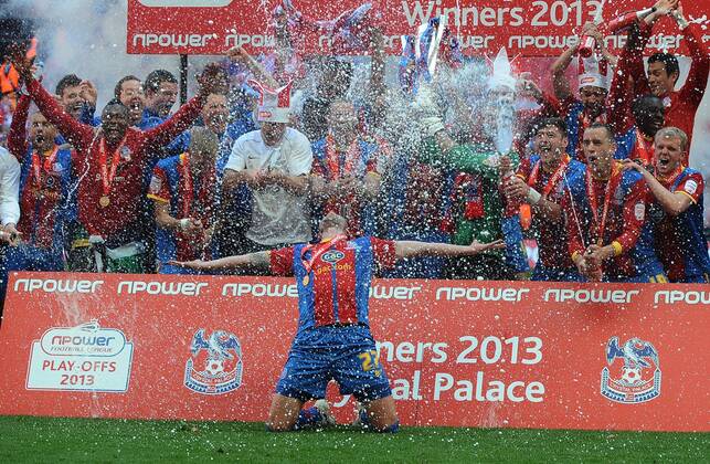 Football : Championship play-off final Crystal Palace Wembley Crystal Palace celebrations Damien Delaney in showed in Champagne