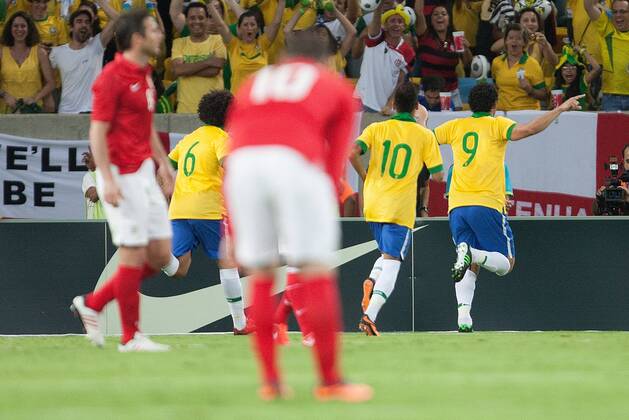 Football - International Friendly - Brazil vs. England Fred of Brazil celebrates scoring his side s first goal at the Maracana Stadium, Rio de Janeiro