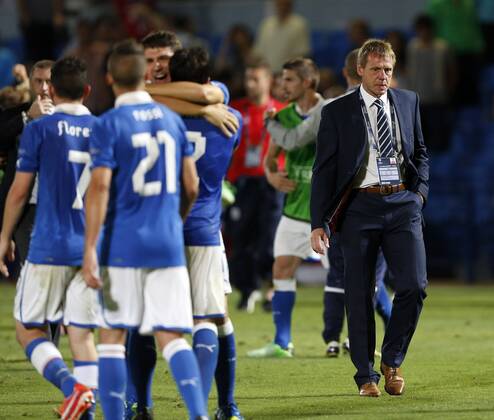 England s Stuart Pearce looks on dejected at the final whistle - England U21 vs Italy U21 - UEFA U21 Championship 2013 - Bloomfield Stadium - Tel Aviv - 05 06 2013 - EDITORIAL USE ONLY. No use with unauthorised audio, video, data, fixture lists, club league logos or live services. Online in-match use limited to 120 images, no video emulation. No use in betting, games or single club league player publications.