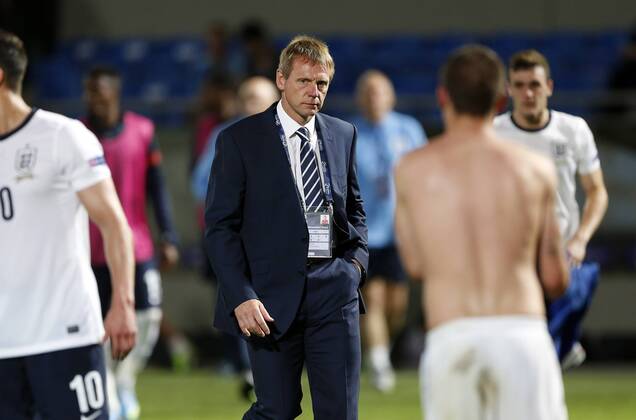 England s Stuart Pearce looks on dejected at the final whistle - England U21 vs Italy U21 - UEFA U21 Championship 2013 - Bloomfield Stadium - Tel Aviv - 05 06 2013 - EDITORIAL USE ONLY. No use with unauthorised audio, video, data, fixture lists, club league logos or live services. Online in-match use limited to 120 images, no video emulation. No use in betting, games or single club league player publications.