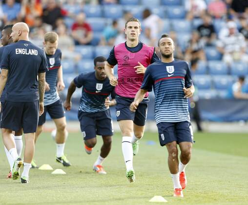 England s Jordan Henderson warms up - England U21 vs Norway U21 - UEFA U21 Championship 2013 - Ha Moshava Stadium - Petah Tikva - Israel - 08 06 2013 - Pic David Klein Sportimage EDITORIAL USE ONLY. No use with unauthorised audio, video, data, fixture lists, club league logos or live services. Online in-match use limited to 120 images, no video emulation. No use in betting, games or single club league player publications.