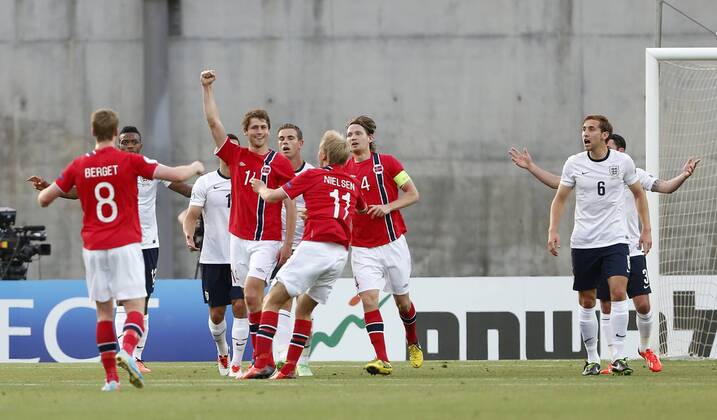 Norway s Fredrik Semb Berge celebrates scoring his sides opening goal - England U21 vs Norway U21 - UEFA U21 Championship 2013 - Ha Moshava Stadium - Petah Tikva - Israel - 08 06 2013 - Pic David Klein Sportimage EDITORIAL USE ONLY. No use with unauthorised audio, video, data, fixture lists, club league logos or live services. Online in-match use limited to 120 images, no video emulation. No use in betting, games or single club league player publications.