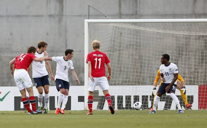 Norway s Fredrik Semb Berge scoring his sides opening goal - England U21 vs Norway U21 - UEFA U21 Championship 2013 - Ha Moshava Stadium - Petah Tikva - Israel - 08 06 2013 - Pic David Klein Sportimage EDITORIAL USE ONLY. No use with unauthorised audio, video, data, fixture lists, club league logos or live services. Online in-match use limited to 120 images, no video emulation. No use in betting, games or single club league player publications.