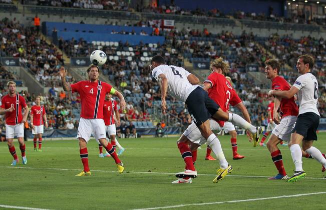 England s Steven Caulker sees his goal disallowed - England U21 vs Norway U21 - UEFA U21 Championship 2013 - Ha Moshava Stadium - Petah Tikva - Israel - 08 06 2013 - Pic David Klein Sportimage EDITORIAL USE ONLY. No use with unauthorised audio, video, data, fixture lists, club league logos or live services. Online in-match use limited to 120 images, no video emulation. No use in betting, games or single club league player publications.