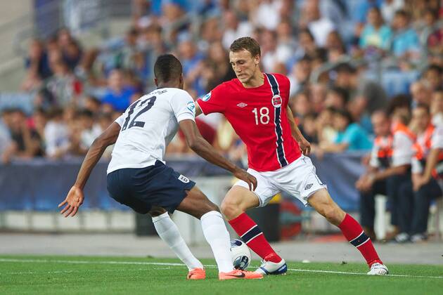 (L-R) Nathaniel Chalobah of England U21, Magnus Eikrem of Norway U21 during the UEFA U21 Championship match between England U21 and Norway U21 on June 8, 2013 at the Ha Moshava stadium in Petah Tikva, Israel England U21 v Norway U21 UEFA EURO U21 2012 2013 xVIxxIVx 1598585