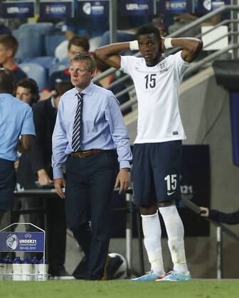 England s Stuart Pearce looks on dejected - England U21 vs Norway U21 - UEFA U21 Championship 2013 - Ha Moshava Stadium - Petah Tikva - Israel - 08 06 2013 - Pic David Klein Sportimage EDITORIAL USE ONLY. No use with unauthorised audio, video, data, fixture lists, club league logos or live services. Online in-match use limited to 120 images, no video emulation. No use in betting, games or single club league player publications.