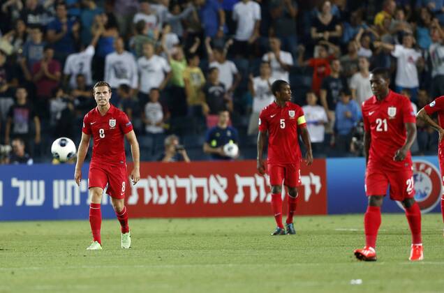 England s Jordan Henderson looks on dejected after going 1-0 down - Israel U21 vs England U21 - UEFA U21 Championship 2013 - Teddy Stadium - Jerusalem - Israel - 11 06 2013 - Pic David Klein Sportimage EDITORIAL USE ONLY. No use with unauthorised audio, video, data, fixture lists, club league logos or live services. Online in-match use limited to 120 images, no video emulation. No use in betting, games or single club league player publications.