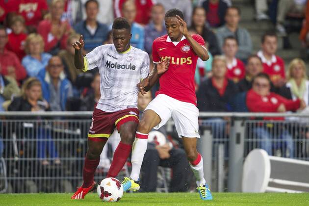 (L-R) Bryan Verboom of sv Zulte Waregem, Joshua Brenet of PSV PSV v SV Zulte Waregem Qualifier Champions League 2013 2014 xVIxxIVx 1695278