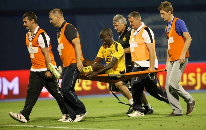 Zagreb, 30.7.2013. - UEFA Champions League 2013 2014, Third Qualifying Round, Stadium Maksimir. GNK Dinamo Zagreb (blue) - FC Sheriff Tiraspol (yellow). Djibril Tamsir Paye GNK Dinamo - FC Sheriff