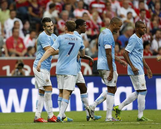 Manchester City s Alvaro Negredo celebrates scoring his sides opening goal Bayern Munich v Manchester City - Audi Cup - Allianz Arena - Munich - Germany -01 08 2013 - Pic David Klein Sportimage EDITORIAL USE ONLY. No use with unauthorised audio, video, data, fixture lists, club league logos or live services. Online in-match use limited to 120 images, no video emulation. No use in betting, games or single club league player publications.
