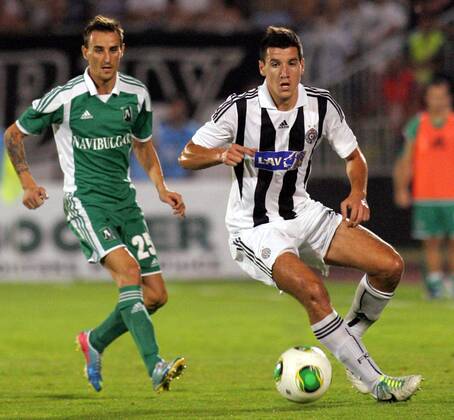 06.08.2013 Belgrade(Serbia) FK Partizan-PFC Ludogorets UEFA Champions League qualify third leg men s football Yordan Minev (L) PFC Ludogorets amd Petar Grbic(r) FK Partizan : 