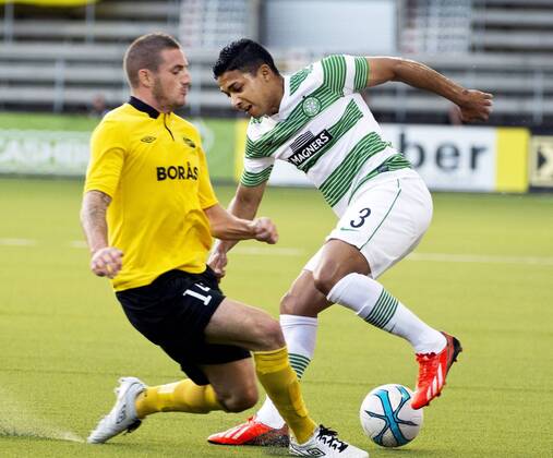 Sweden Boras 2013 08 07 UEFA Champions League IF Elfsborg Bogard vs Celtic FC Glasgow: James Keene(Elfsborg)Emillio Izaguirre(Celtic) KP0300 