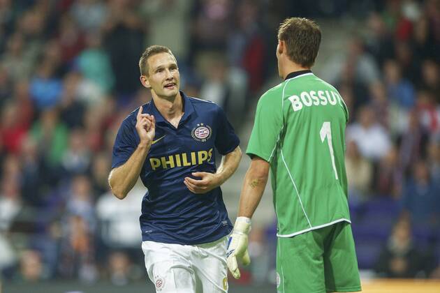 (L-R) Tim Matavz of PSV, goalkeeper Sammy Bossut of sv Zulte Waregem SV Zulte Waregem v PSV Qualifier Champions League 2013 2014 xVIxxIVx 1710863