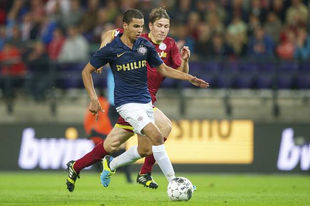 (L-R) Adam Maher of PSV, Olafur Ingi Skulason of sv Zulte Waregem SV Zulte Waregem v PSV Qualifier Champions League 2013 2014 xVIxxIVx 1711028