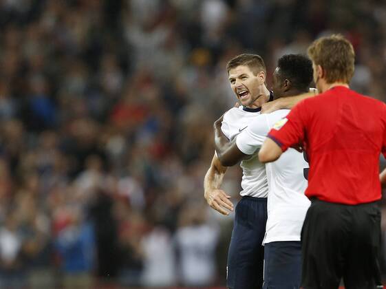 England s Steven Gerrard celebrates his sides second goal England v Scotland - International Friendly - Wembley - London - England -14 08 2013 - Pic DavidxKlein Sportimage EDITORIAL USE ONLY. No use with unauthorised audio, video, data, fixture lists, club league logos or live services. Online in-match use limited to 120 images, no video emulation. No use in betting, games or single club league player publications.
