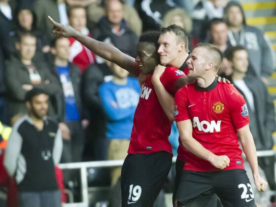 Football - 2013 2014 Premier League - Swansea City vs. Manchester United (ManU) Danny Welbeck celebrates scoring Utd s 3rd goal at Liberty Stadium.