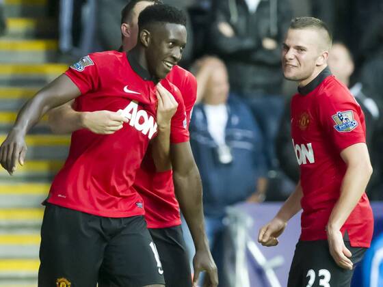 Football - 2013 2014 Premier League - Swansea City vs. Manchester United (ManU) Danny Welbeck celebrates scoring Utd s 3rd goal at Liberty Stadium.