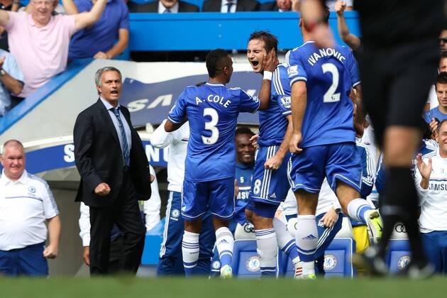 Frank Lampard of Chelsea celebrates scoring his team s 2nd goal - Chelsea v Hull City - Premier League - Stamford Bridge - London - 18th August 2013 - Pic Charlie Forgham-Bailey Sportimage EDITORIAL USE ONLY. No use with unauthorised audio, video, data, fixture lists, club league logos or live services. Online in-match use limited to 120 images, no video emulation. No use in betting, games or single club league player publications.