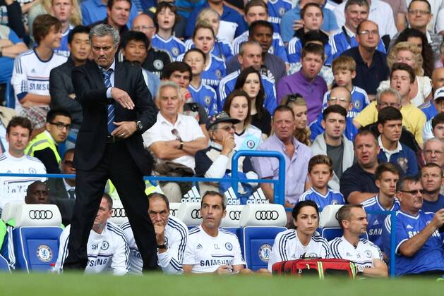Chelsea Manager Jose Mourinho - Chelsea v Hull City - Premier League - Stamford Bridge - London - 18th August 2013 - Pic Charlie Forgham-Bailey Sportimage EDITORIAL USE ONLY. No use with unauthorised audio, video, data, fixture lists, club league logos or live services. Online in-match use limited to 120 images, no video emulation. No use in betting, games or single club league player publications.