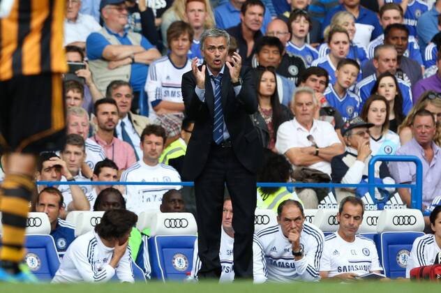 Chelsea Manager Jose Mourinho - Chelsea v Hull City - Premier League - Stamford Bridge - London - 18th August 2013 - Pic Charlie Forgham-Bailey Sportimage EDITORIAL USE ONLY. No use with unauthorised audio, video, data, fixture lists, club league logos or live services. Online in-match use limited to 120 images, no video emulation. No use in betting, games or single club league player publications.