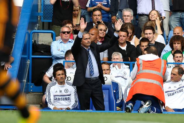 Chelsea Manager Jose Mourinho - Chelsea v Hull City - Premier League - Stamford Bridge - London - 18th August 2013 - Pic Charlie Forgham-Bailey Sportimage EDITORIAL USE ONLY. No use with unauthorised audio, video, data, fixture lists, club league logos or live services. Online in-match use limited to 120 images, no video emulation. No use in betting, games or single club league player publications.
