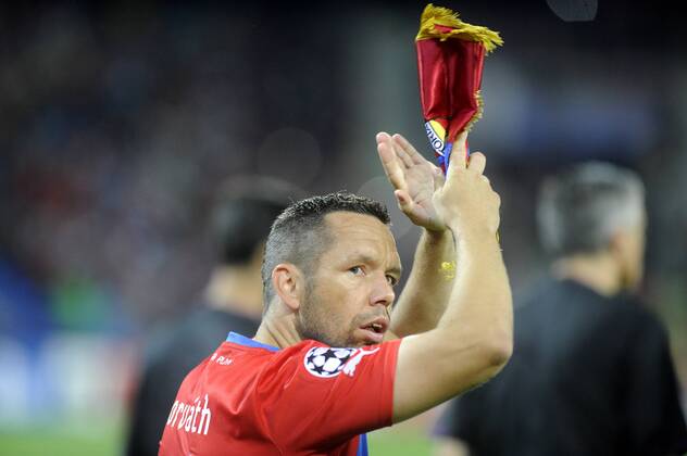 FC Viktoria Plzen player Pavel Horvath thanks to fans after the FC Viktoria Plzen vs NK Maribor first leg match of Champions League, 4th preliminary round, in Pilsen, Czech Republic, August 20, 2013. (CTKxPhoto PetrxEret) CTKPhotoP201308200751501  ert 7