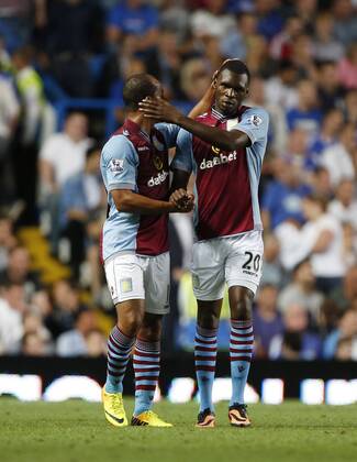 Aston Villa s Christian Benteke celebrates scoring his sides opening goal Chelsea v Aston Villa - Barclays Premiership - Stamford Bridge - London - England -21 08 2013 - Pic David Klein Sportimage EDITORIAL USE ONLY. No use with unauthorised audio, video, data, fixture lists, club league logos or live services. Online in-match use limited to 120 images, no video emulation. No use in betting, games or single club league player publications.